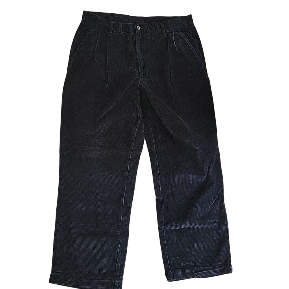 Men’s Vintage corduroy Trousers Pleated Navy ALEXANDER JULIAN 36x29 Cuffed Hem